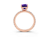 Rose gold Cushion Cut Tanzanite Pavé Solitaire Ring with Round Band and Prong Setting_27