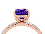 Rose gold Cushion Cut Tanzanite Pavé Solitaire Ring with Round Band and Prong Setting_28