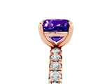 Rose gold Cushion Cut Tanzanite Pavé Solitaire Ring with Round Band and Prong Setting_29