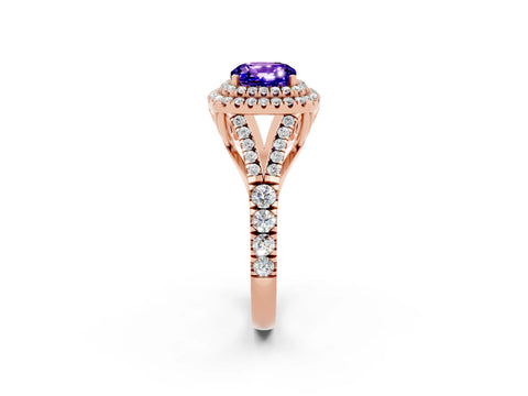 Rose gold Cushion Cut Tanzanite Pavé Split Shank Double Halo Engagement Ring_2