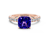 Rose gold Cushion Cut Tanzanite Pave Band Solitaire Ring with Four-Prong Setting_24
