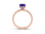 Rose gold Cushion Cut Tanzanite Pave Band Solitaire Ring with Four-Prong Setting_27