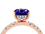Rose gold Cushion Cut Tanzanite Pave Band Solitaire Ring with Four-Prong Setting_28