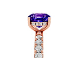 Rose gold Cushion Cut Tanzanite Pave Band Solitaire Ring with Four-Prong Setting_29