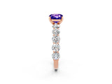 Rose gold Cushion Cut Tanzanite Prong Setting with Side Stones on a Pave Band_2