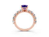 Rose gold Cushion Cut Tanzanite Prong Setting with Side Stones on a Pave Band_3