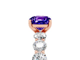 Rose gold Cushion Cut Tanzanite Prong Setting with Side Stones on a Pave Band_5