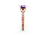 Rose gold Cushion Cut Tanzanite Ring with Milgrain Pavé Band and Four-Prong Setting_14