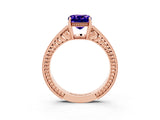 Rose gold Cushion Cut Tanzanite Ring with Milgrain Pavé Band and Four-Prong Setting_15