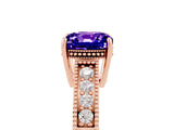 Rose gold Cushion Cut Tanzanite Ring with Milgrain Pavé Band and Four-Prong Setting_17