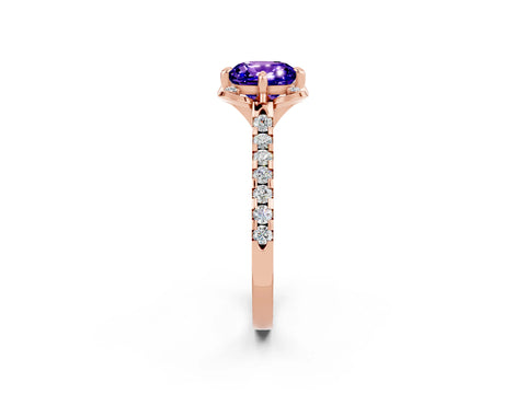 Rose gold Cushion Cut Tanzanite Ring with Pavé Band and Floral Prong Setting_2