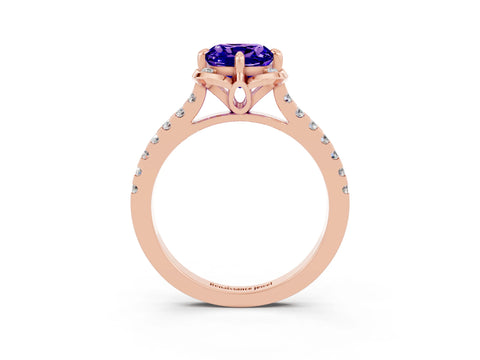 Rose gold Cushion Cut Tanzanite Ring with Pavé Band and Floral Prong Setting_3