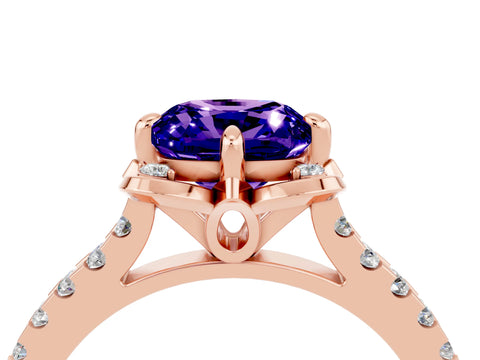 Rose gold Cushion Cut Tanzanite Ring with Pavé Band and Floral Prong Setting_4