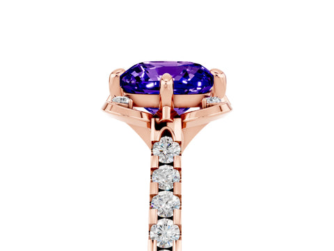 Rose gold Cushion Cut Tanzanite Ring with Pavé Band and Floral Prong Setting_5