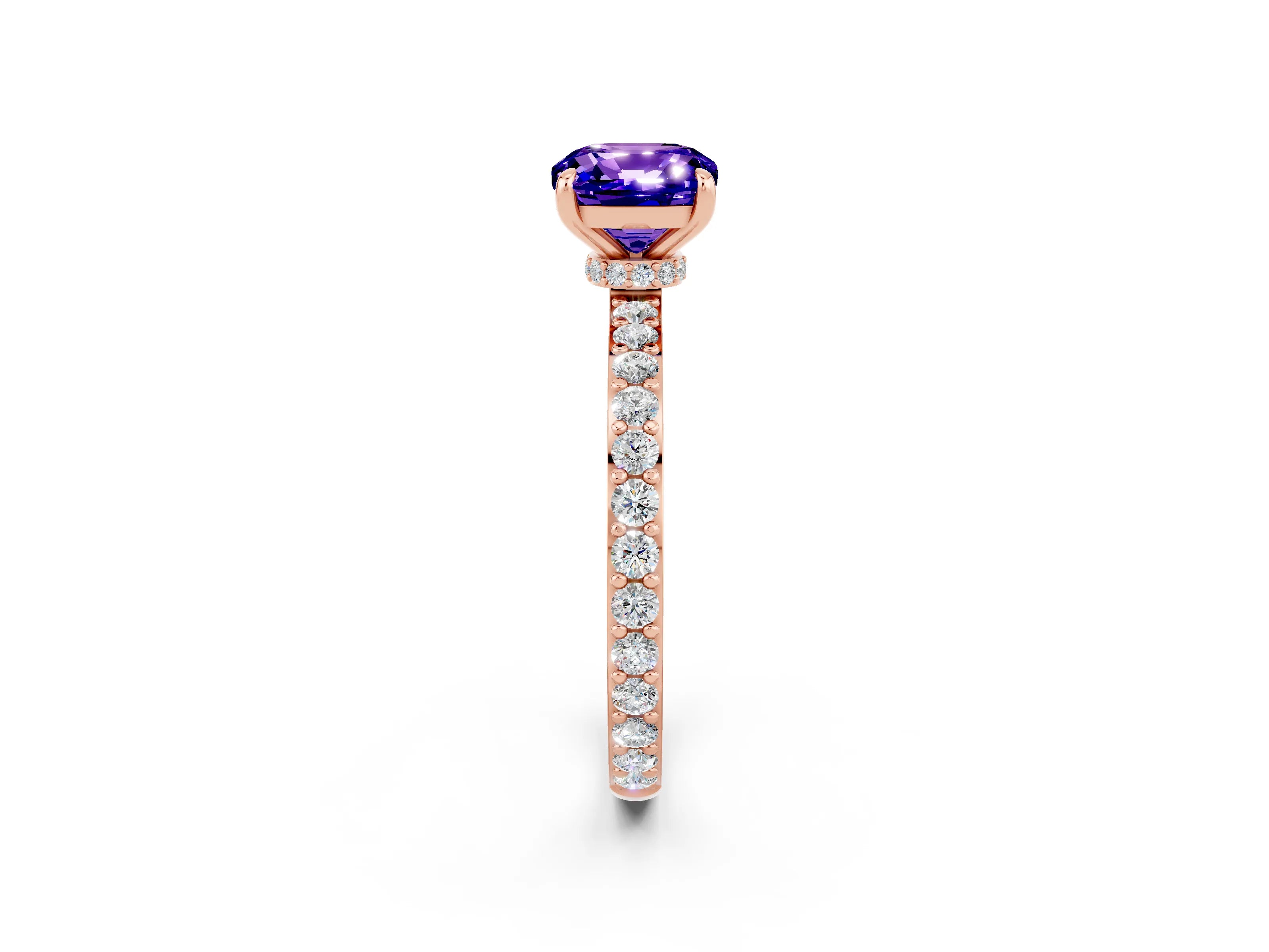 Rose gold Cushion Cut Tanzanite Ring with Pavé Band and Four-Prong Setting_2