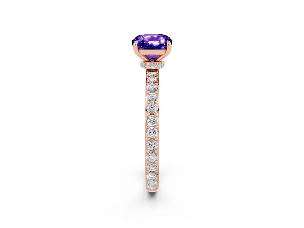 Rose gold Cushion Cut Tanzanite Pavé Engagement Ring with Round  Accents and Prong Setting