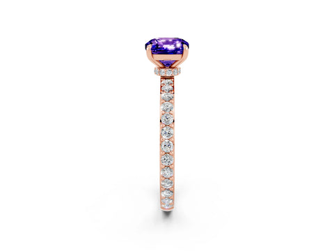 Rose gold Cushion Cut Tanzanite Ring with Pavé Band and Four-Prong Setting_2