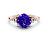Rose gold Cushion Cut Tanzanite Ring with Side Stones and Four-Prong Setting_36