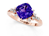 Rose gold Cushion Cut Tanzanite Ring with Side Stones and Four-Prong Setting_37
