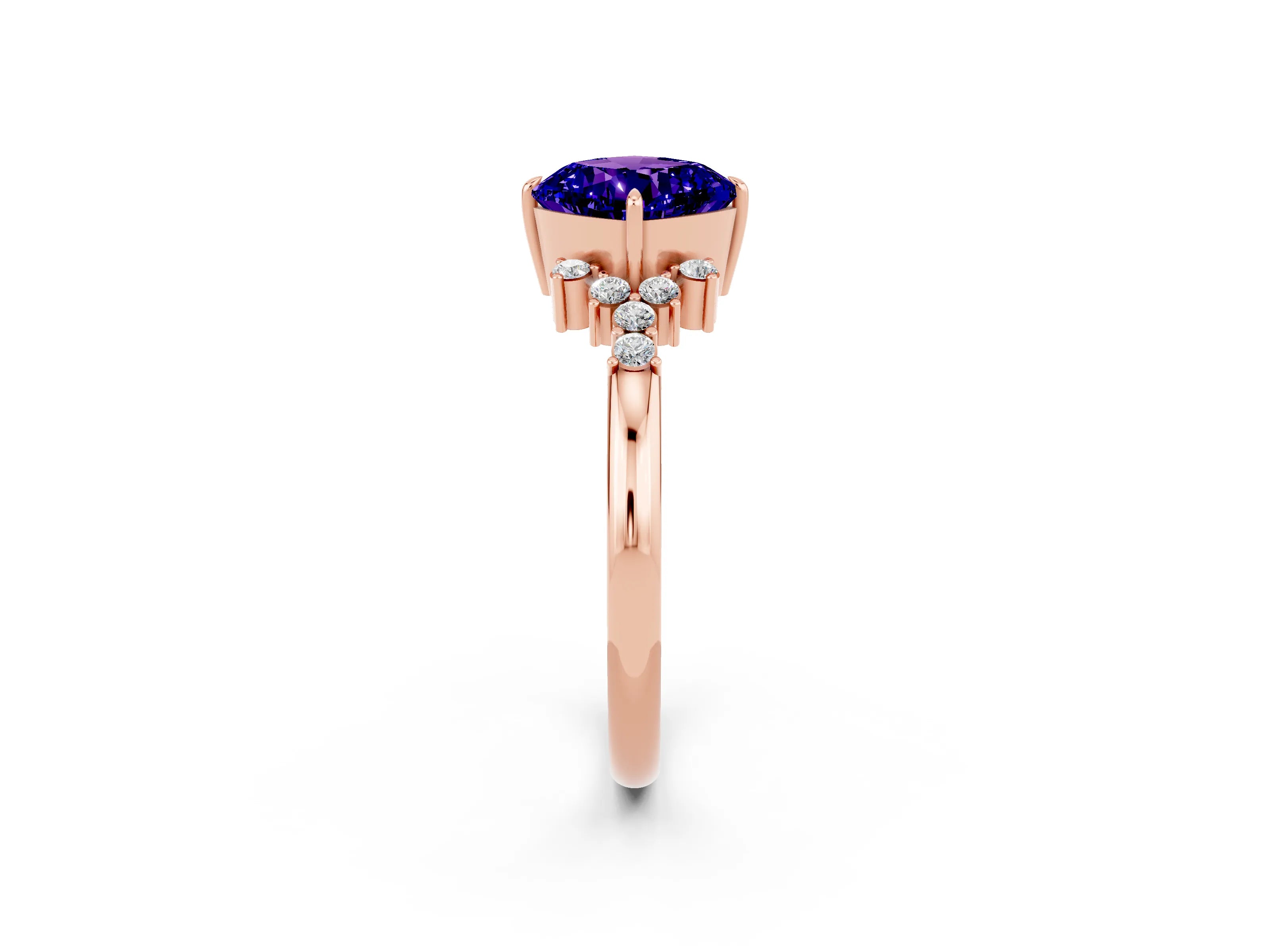 Rose gold Cushion Cut Tanzanite Ring with Side Stones and Four-Prong Setting_38