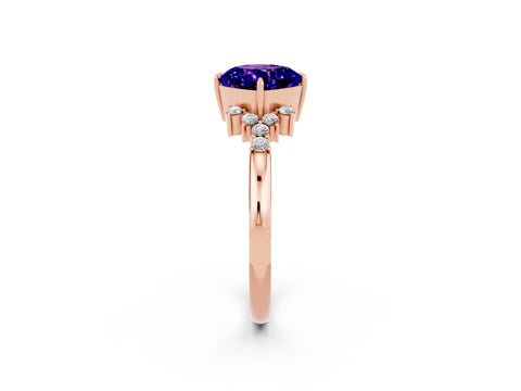 Rose gold Cushion Cut Tanzanite Ring with Side Stones and Four-Prong Setting_38