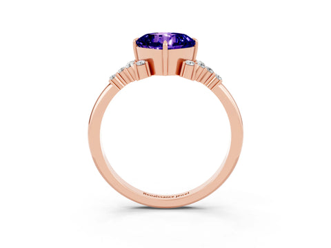 Rose gold Cushion Cut Tanzanite Ring with Side Stones and Four-Prong Setting_39