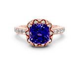 Rose gold Cushion Cut Tanzanite Scalloped Halo Engagement Ring with Round Shared Prong Band_24