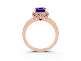 Rose gold Cushion Cut Tanzanite Scalloped Halo Engagement Ring with Round Shared Prong Band_27