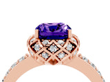 Rose gold Cushion Cut Tanzanite Scalloped Halo Engagement Ring with Round Shared Prong Band_28