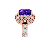 Rose gold Cushion Cut Tanzanite Scalloped Halo Engagement Ring with Round Shared Prong Band_29