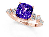 Rose gold Cushion Cut Tanzanite Scattered Round Accent Ring with Prong Setting_25