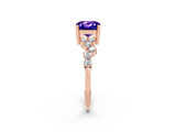 Rose gold Cushion Cut Tanzanite Scattered Round Accent Ring with Prong Setting_26