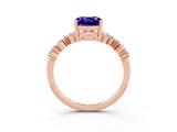 Rose gold Cushion Cut Tanzanite Scattered Round Accent Ring with Prong Setting_27