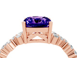 Rose gold Cushion Cut Tanzanite Scattered Round Accent Ring with Prong Setting_28