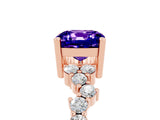 Rose gold Cushion Cut Tanzanite Scattered Round Accent Ring with Prong Setting_29