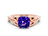 Rose gold Cushion Cut Tanzanite Solitaire Celtic Knot Ring with Four-Prong Setting_12