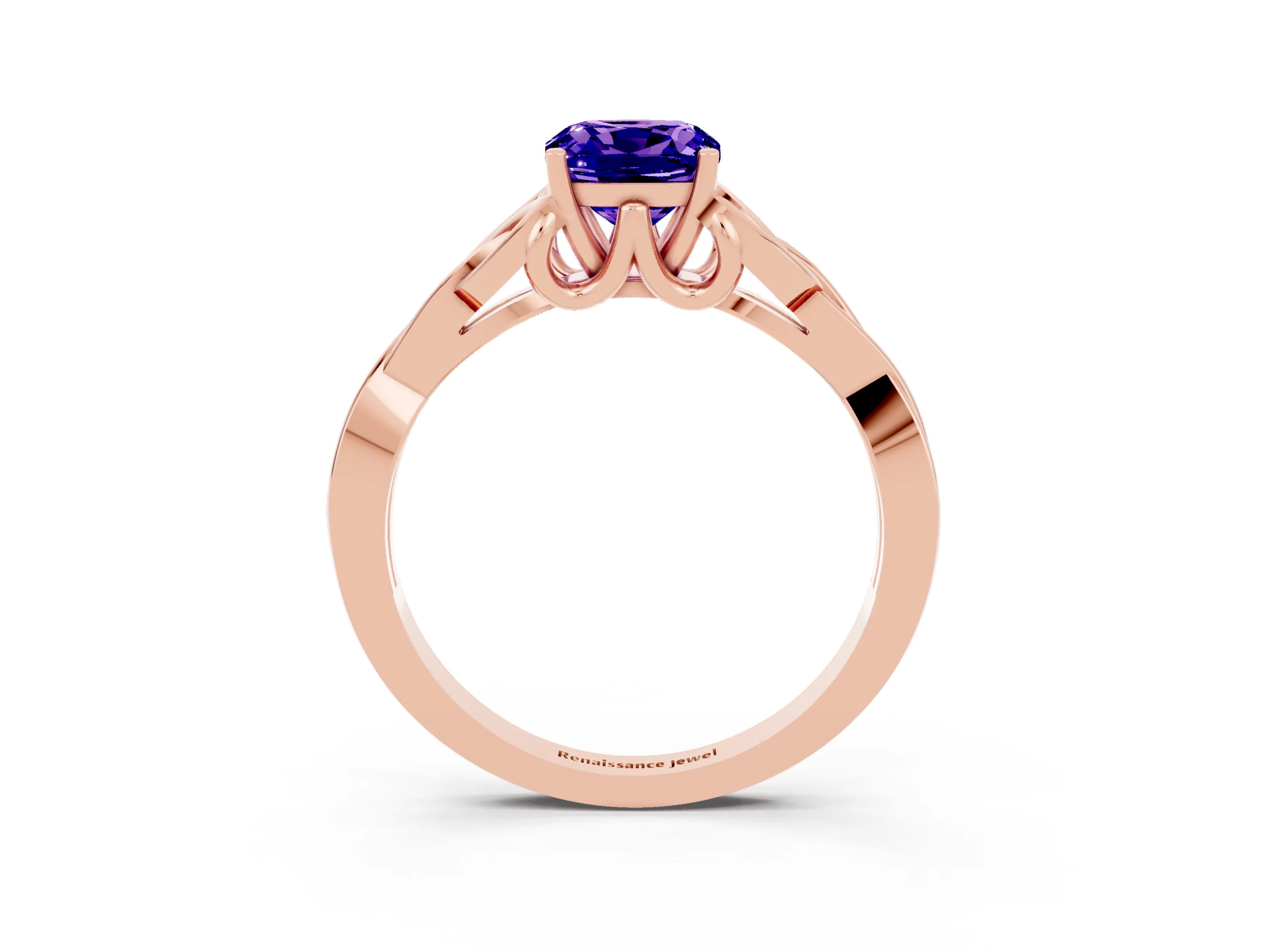 Rose gold Cushion Cut Tanzanite Solitaire Celtic Knot Ring with Four-Prong Setting_15