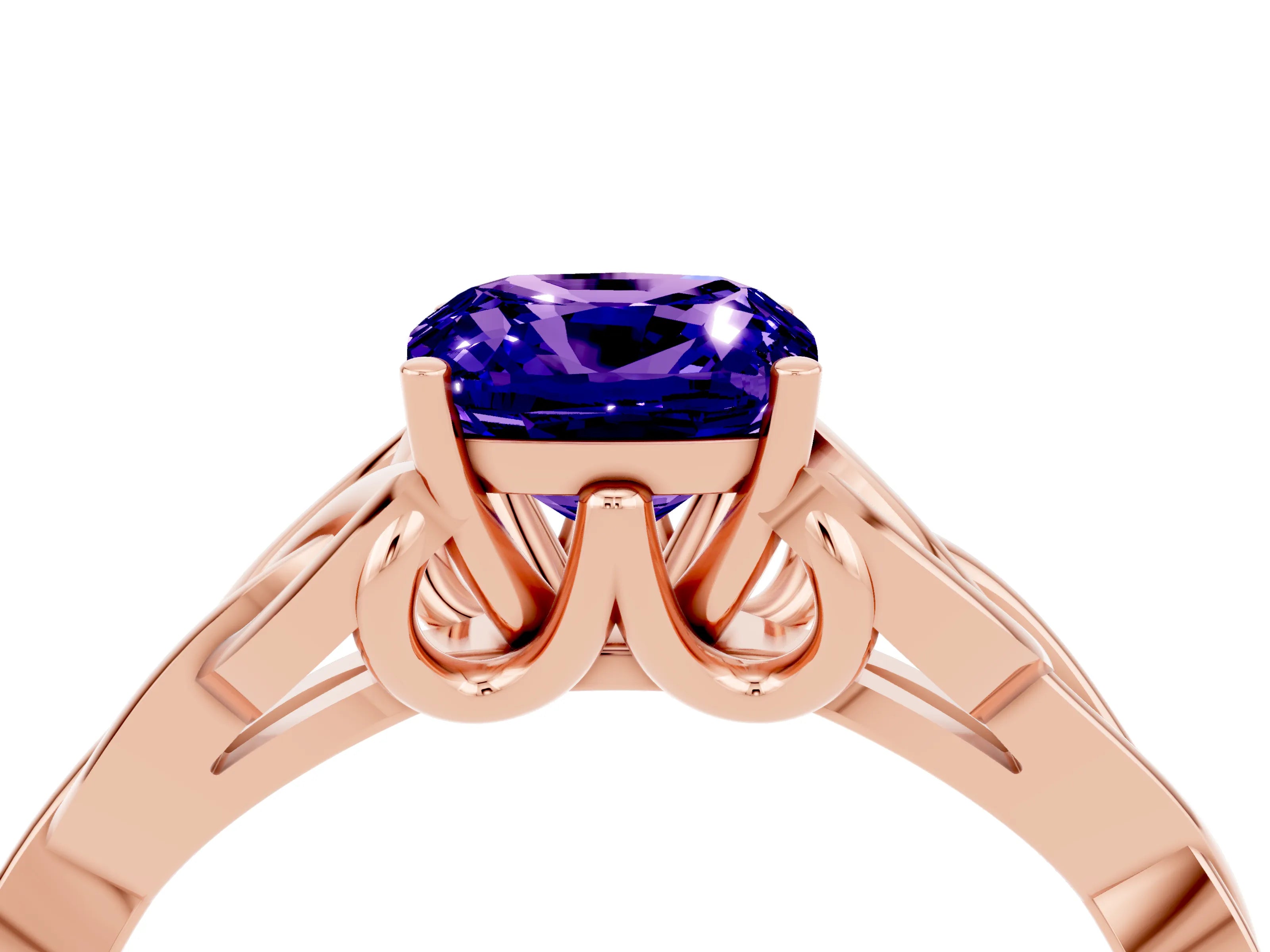 Rose gold Cushion Cut Tanzanite Solitaire Celtic Knot Ring with Four-Prong Setting_16