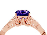 Rose gold Cushion Cut Tanzanite Solitaire Celtic Knot Ring with Four-Prong Setting_16