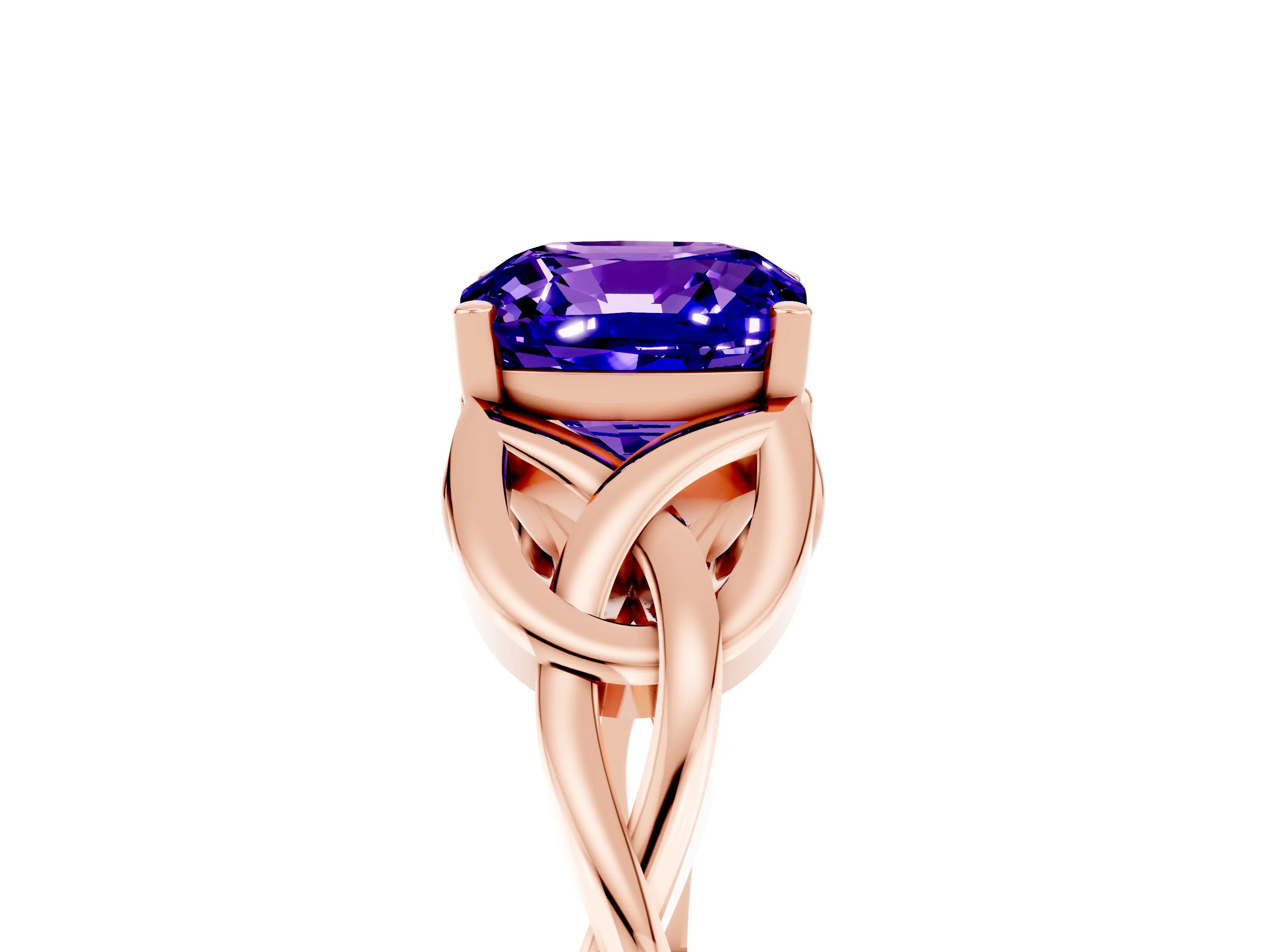 Rose gold Cushion Cut Tanzanite Solitaire Celtic Knot Ring with Four-Prong Setting_17
