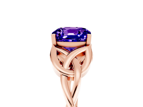Rose gold Cushion Cut Tanzanite Solitaire Celtic Knot Ring with Four-Prong Setting_17