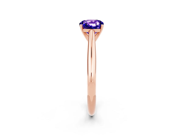 Rose gold Cushion Cut Tanzanite Solitaire Engagement Ring with Cathedral Setting and Four-Prong Mount