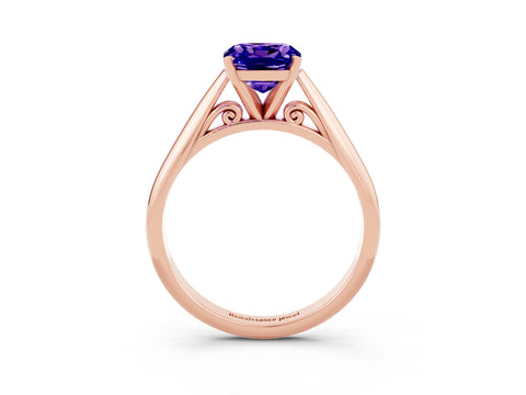 Rose gold Cushion Cut Tanzanite Solitaire Engagement Ring with Cathedral Setting and Four-Prong Mount_15
