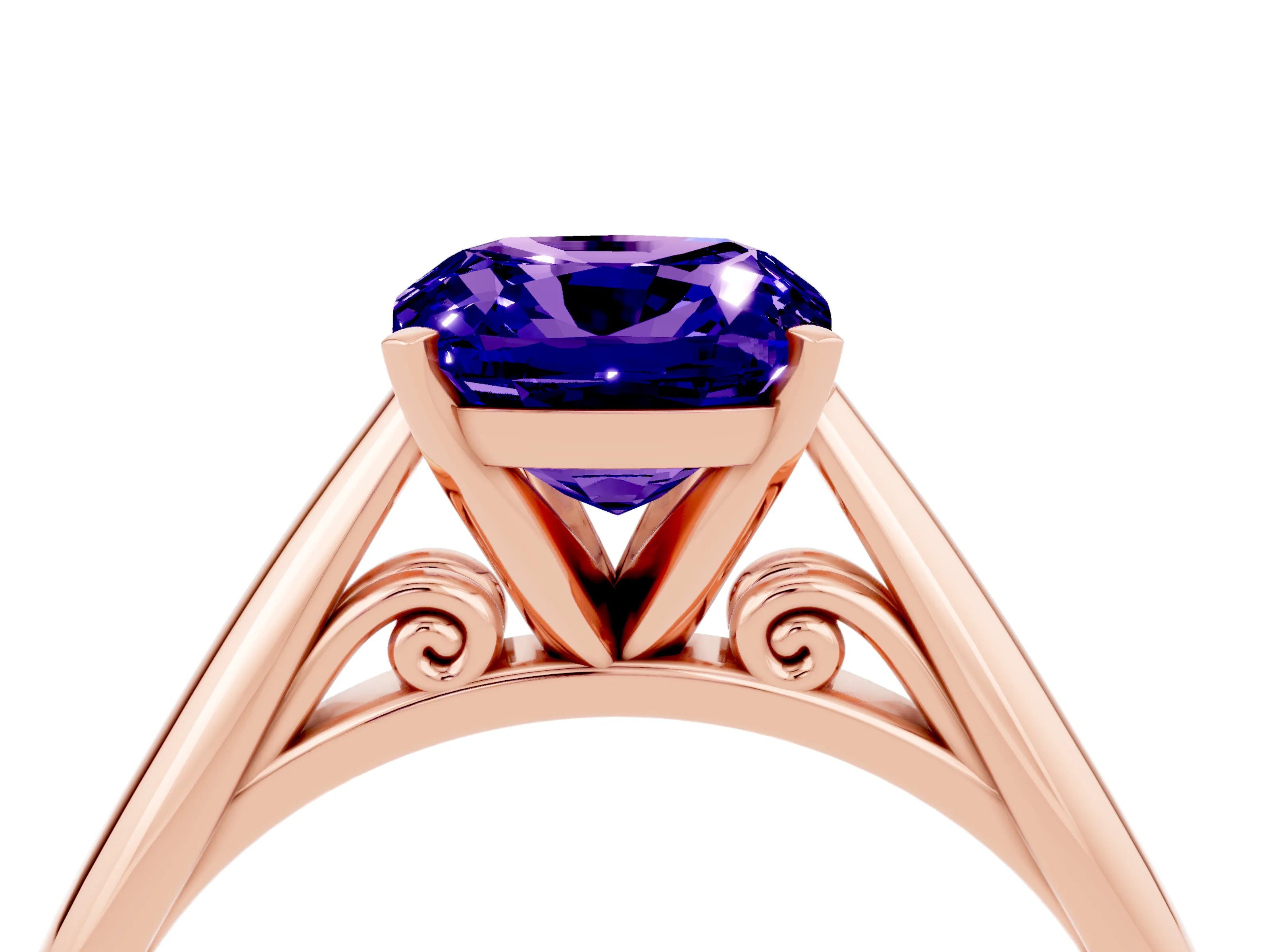 Rose gold Cushion Cut Tanzanite Solitaire Engagement Ring with Cathedral Setting and Four-Prong Mount_16