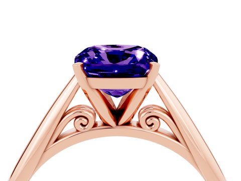 Rose gold Cushion Cut Tanzanite Solitaire Engagement Ring with Cathedral Setting and Four-Prong Mount_16