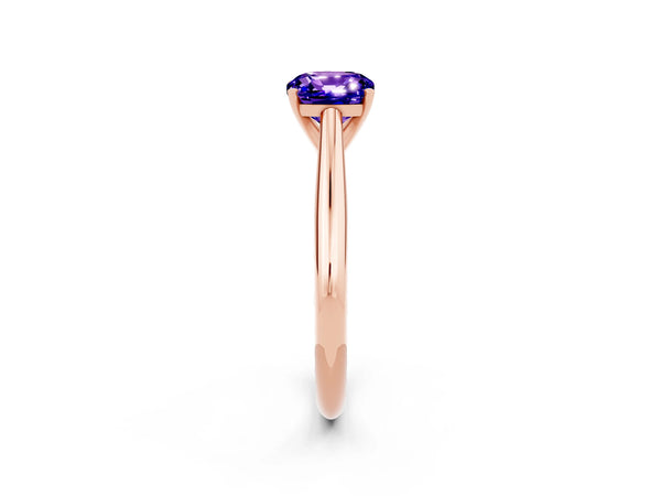 Rose gold Cushion Cut Tanzanite Solitaire Engagement Ring with Cathedral Setting and Four-Prong Mount