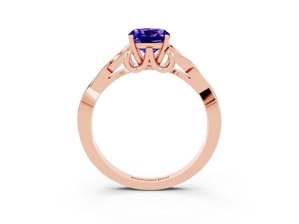 Rose gold Cushion Cut Tanzanite Solitaire Engagement Ring with Celtic Knot Band and Four-Prong Setting