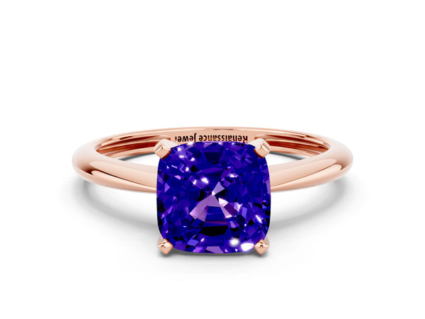 Rose gold Cushion Cut Tanzanite Solitaire Engagement Ring with Classic Band and Four-Prong Setting
