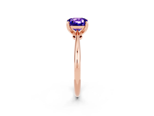 Rose gold Cushion Cut Tanzanite Solitaire Engagement Ring with Classic Band and Four-Prong Setting