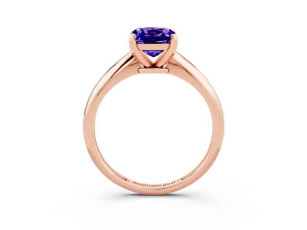 Rose gold Cushion Cut Tanzanite Solitaire Engagement Ring with Classic Band and Four-Prong Setting